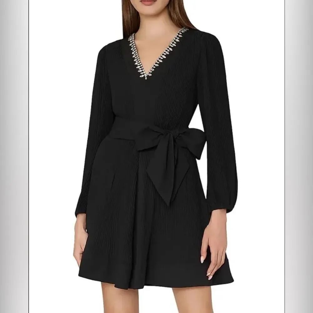 Milly Embellished Pleated V-Neck Minidress size 6
